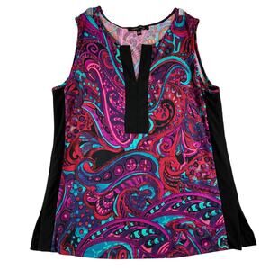 Melissa Paige Sleeveless Blouse Women's Small Paisley Bold Colorblock Split Neck